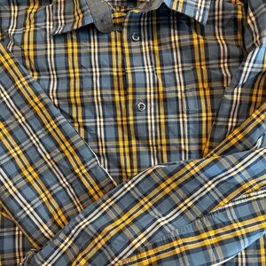 George Blue and Yellow Plaid Button-Down Shirt